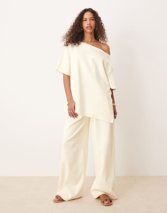 ASOS DESIGN interlock super wide leg trouser in coconut milk co-ord - Image 1