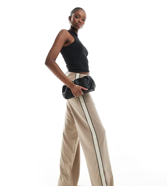 Vero Moda Tall loose pull on trousers with side stripe in fossil - Image 1