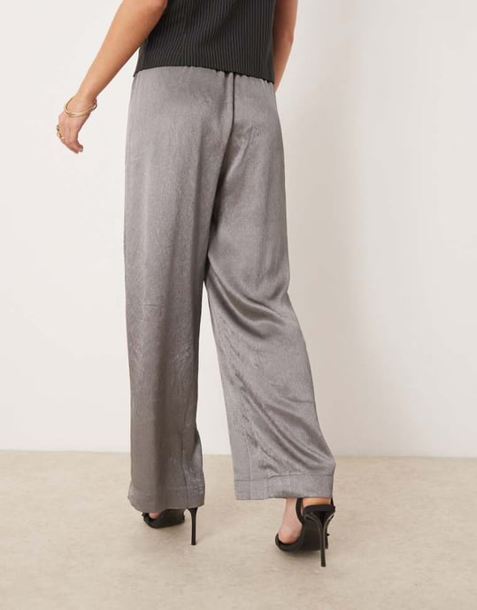 JDY Petite wide leg metallic trousers in silver - Image 4