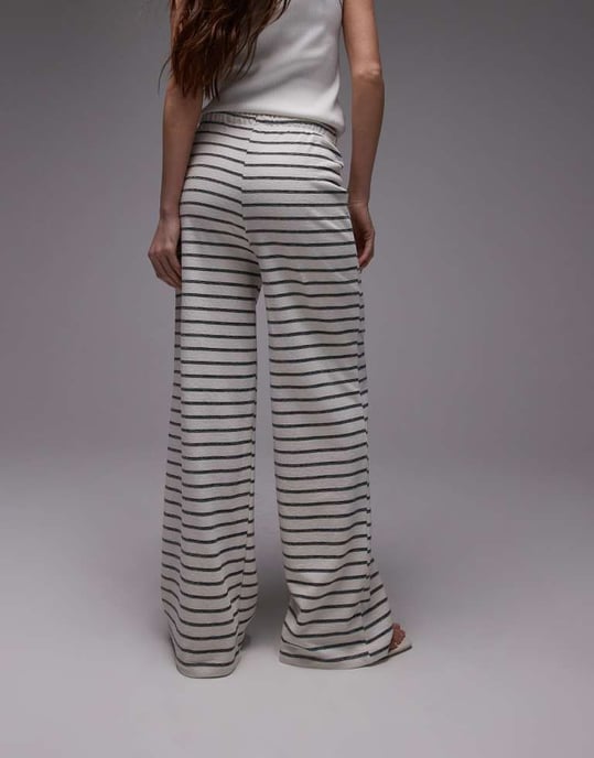 Topshop drawcord stripe wide leg trousers in ecru - Image 4