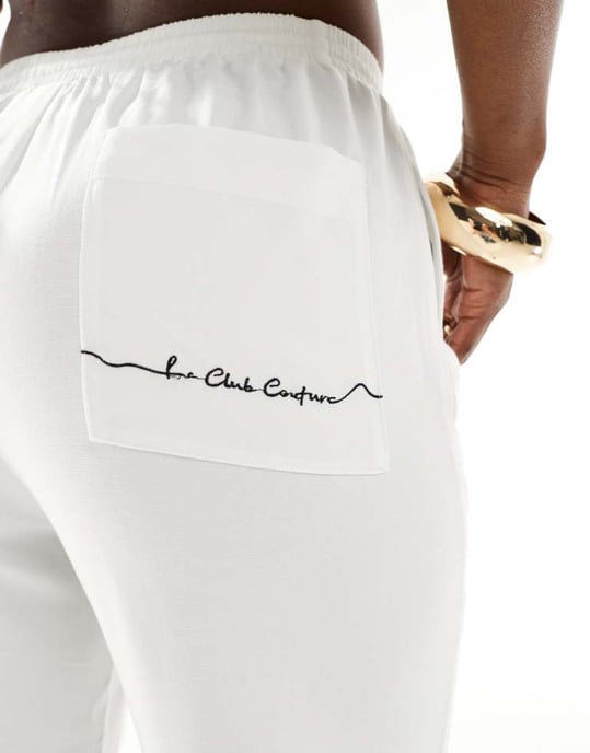 The Couture Club co-ord palm print embroidery wide leg trousers in white - Image 3