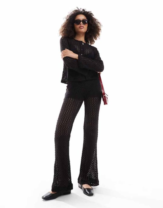 Object open knit flared trouser co-ord in black - Image 1