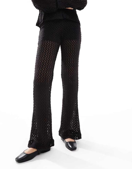 Object open knit flared trouser co-ord in black - Image 2