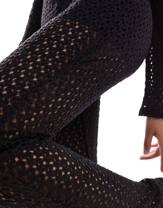 Object open knit flared trouser co-ord in black - Image 3