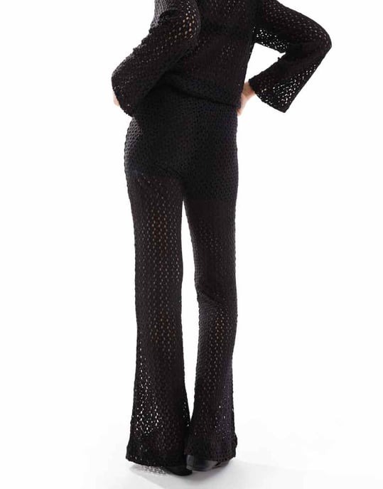 Object open knit flared trouser co-ord in black - Image 4