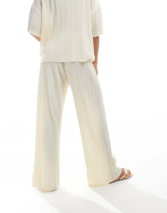 ONLY plisse wide leg trousers co-ord in buttermilk - Image 3