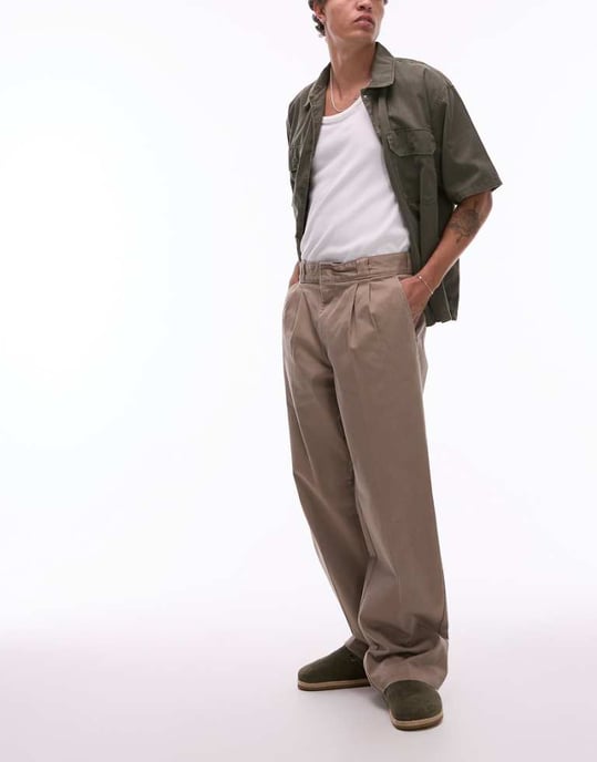 Dickies unionville pleated wide leg work trousers in light tan - Image 1