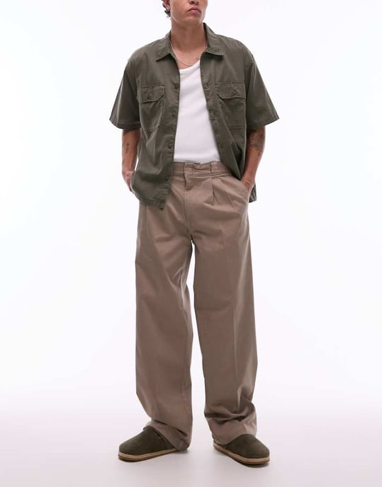 Dickies unionville pleated wide leg work trousers in light tan - Image 4