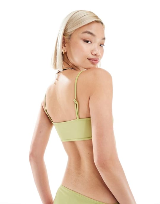Monki mixa och matcha bygelbikinitopp i ljus khakigrön - Image 2