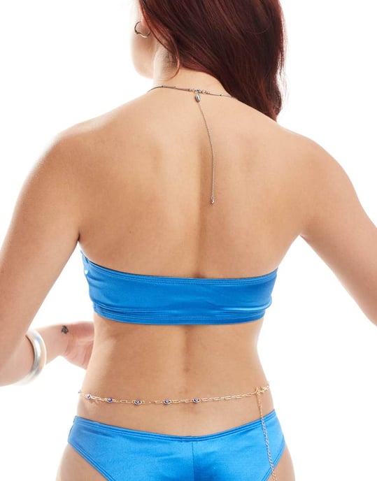 Monki mixa och matcha koord bandeau bikiniöverdel i metallblå - Image 3