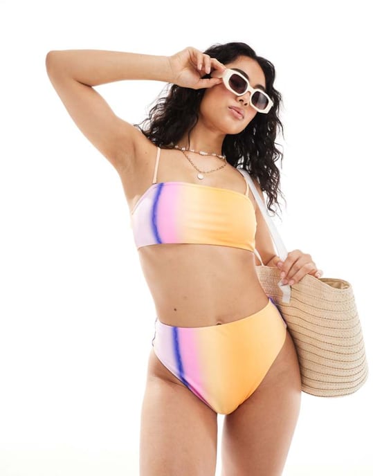 Pieces ombre bralette bikiniöverdel i brinnande orange - Image 1