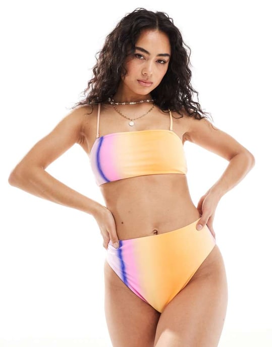 Pieces ombre bralette bikiniöverdel i brinnande orange - Image 4