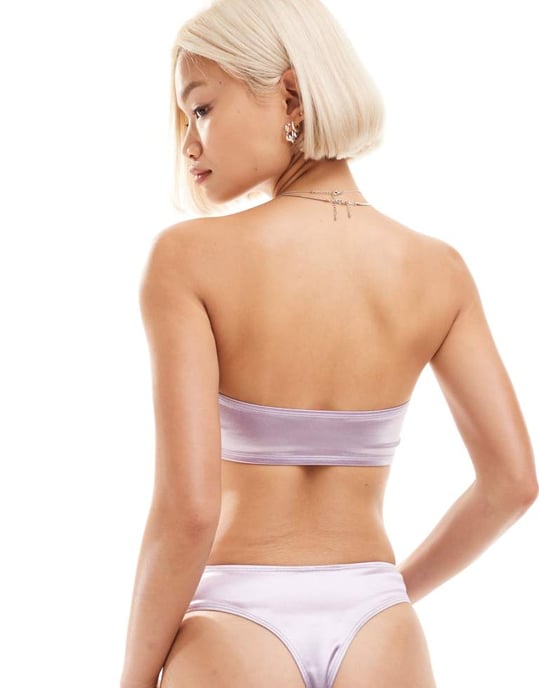 Monki mixa och matcha bandeau-bikiniöverdel i metallisk lila - Image 4