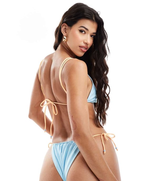 Miss Selfridge kontrasterande bärrem bikiniöverdel i blått - Image 2