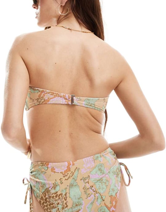 Vero Moda mixa och matcha bandeau bikiniöverdel i pastellormtryck - Image 3