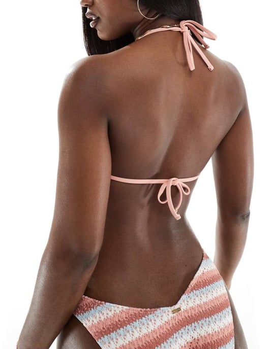 Hollister co-ord virkat bikiniöverdel med snörning i ryggen i flerfärgad randig mönster - Image 4