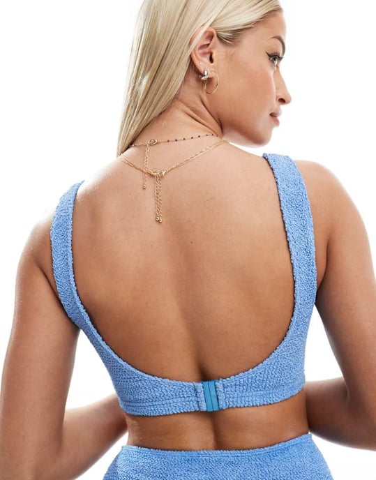 ASOS DESIGN Fuller Bust Amy mixa & matcha rynkad crop bikini toppen i blått - Image 3