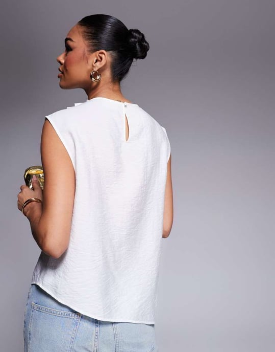 ASOS DESIGN drapey asymmetric sleeveless top in cream - Image 2