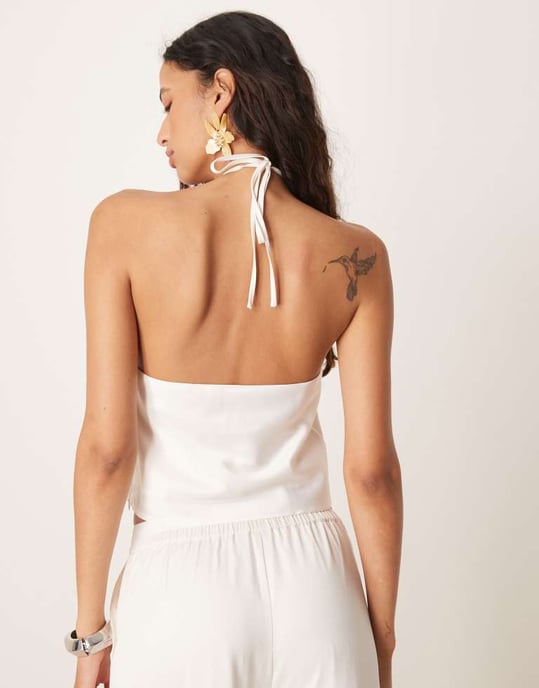 YAS halter neck corsage detail top co-ord in gardenia white - Image 4
