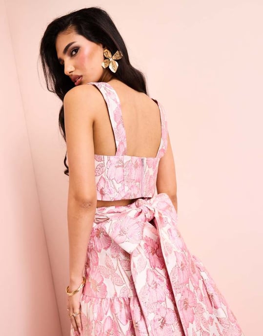 ASOS LUXE co-ord jacquard bralette top in pink floral print - Image 2