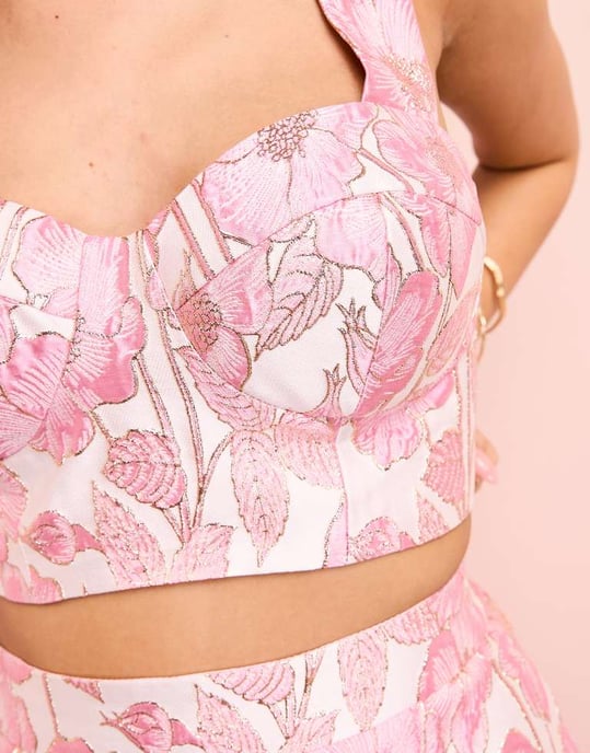 ASOS LUXE co-ord jacquard bralette top in pink floral print - Image 4