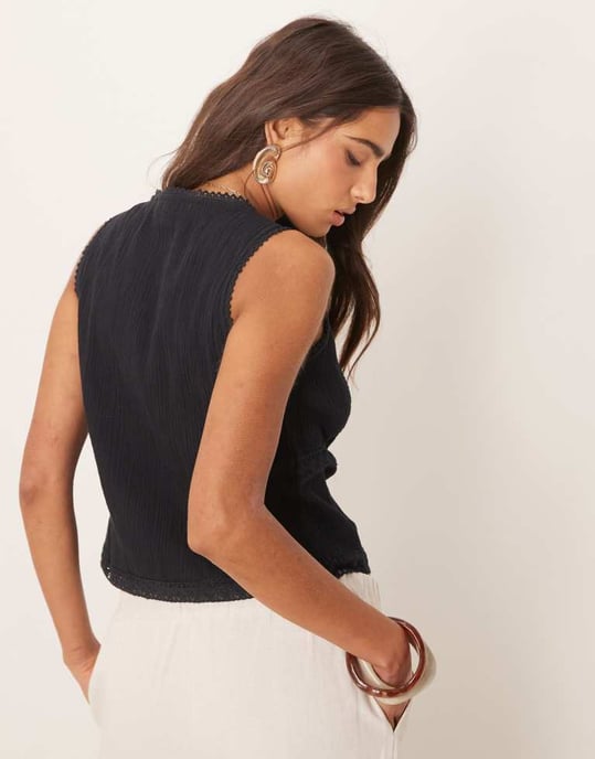 ASOS DESIGN lace trim waistcoat in black - Image 4