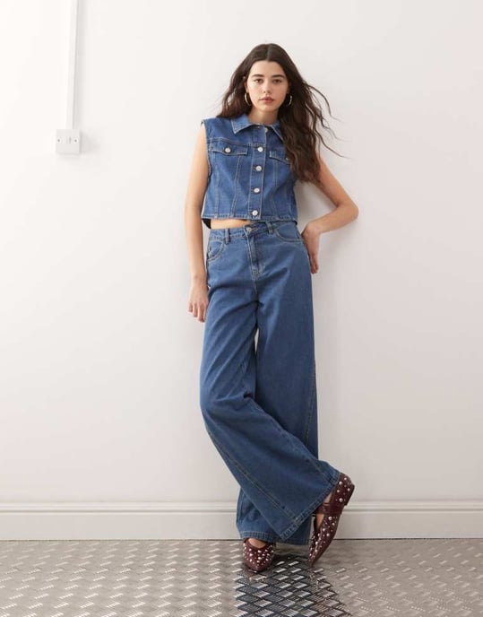Noisy May denim waistcoat co-ord in mid blue - Image 2