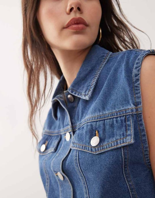 Noisy May denim waistcoat co-ord in mid blue - Image 3