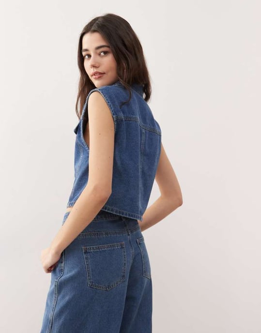 Noisy May denim waistcoat co-ord in mid blue - Image 4