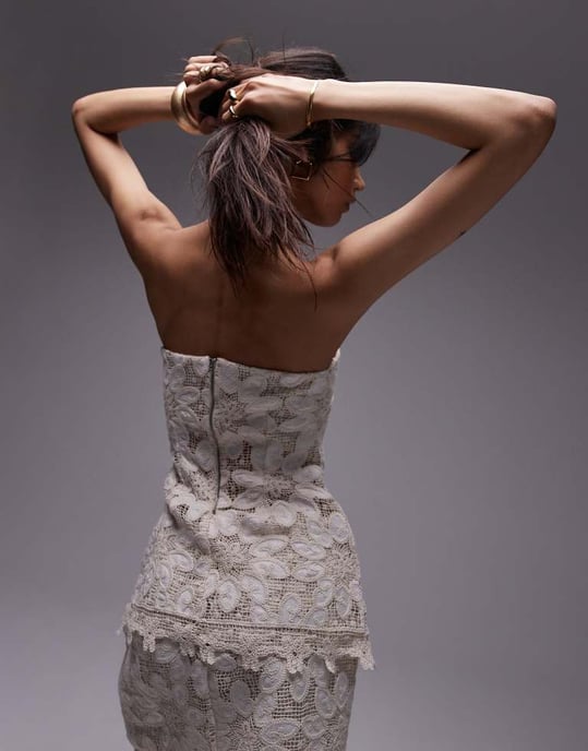 Topshop co-ord lace bandeau top with floral trim in ivory - Image 4