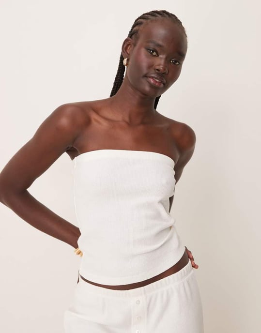 ASOS DESIGN long line waffle bandeau in cream - Image 1