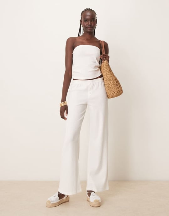 ASOS DESIGN long line waffle bandeau in cream - Image 2
