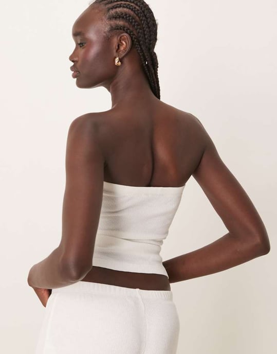 ASOS DESIGN long line waffle bandeau in cream - Image 4