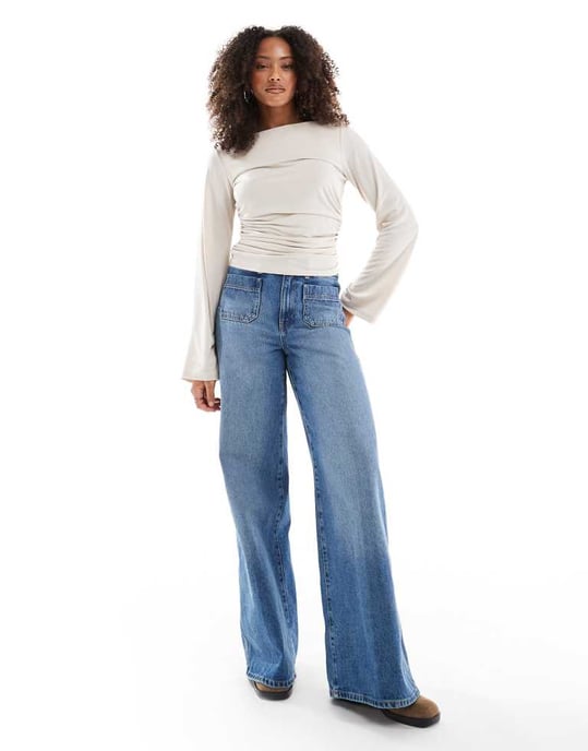 ASOS DESIGN peach cupro draped waist long sleeve t shirt in ecru - Image 3