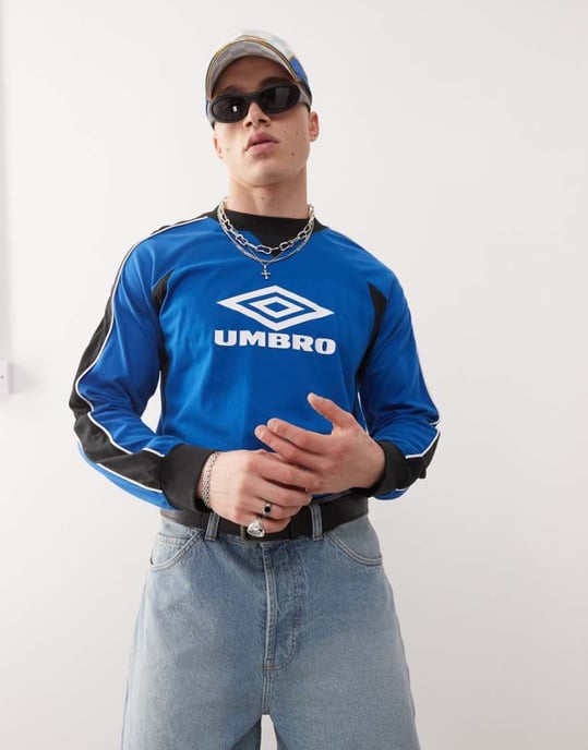 Umbro panelled long sleeve t-shirt in blue and white - Image 1