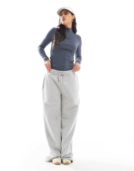 Pieces ribbed jersey double zip top in grey blue - Image 2