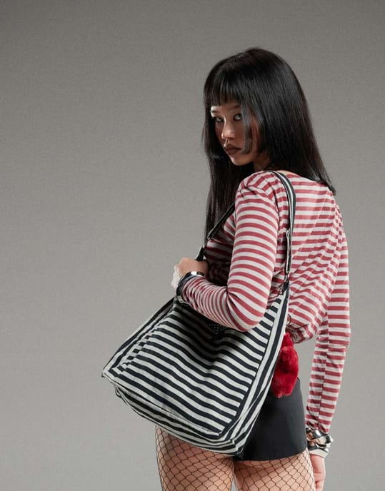 Motel Zahir long sleeve stripe top in burgundy grey - Image 3