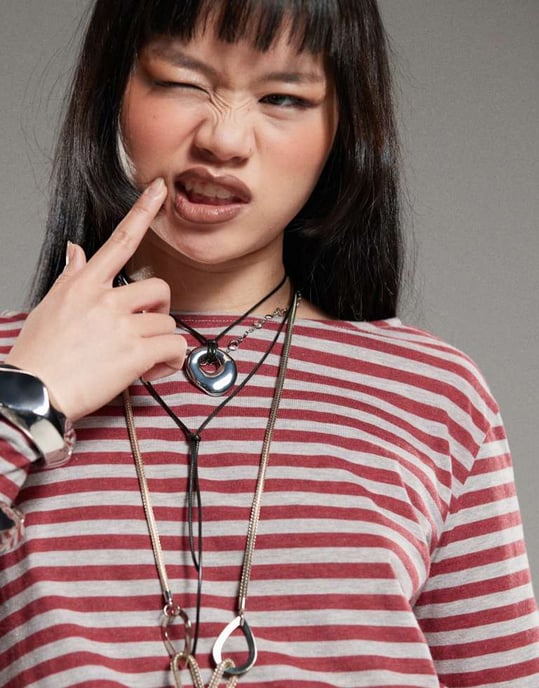 Motel Zahir long sleeve stripe top in burgundy grey - Image 4