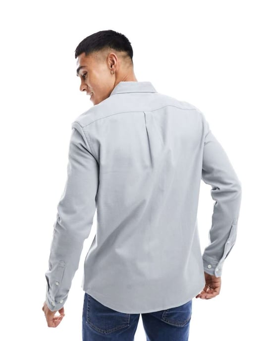 ASOS DESIGN borstad oxford regular skjorta i grått - Image 2