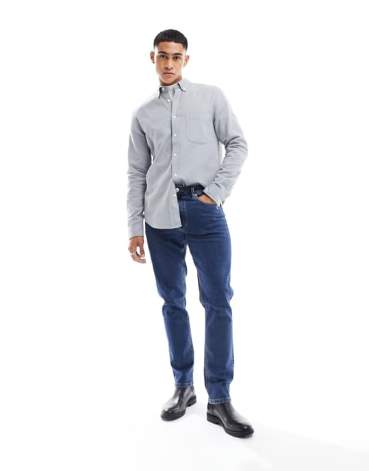 ASOS DESIGN borstad oxford regular skjorta i grått - Image 4
