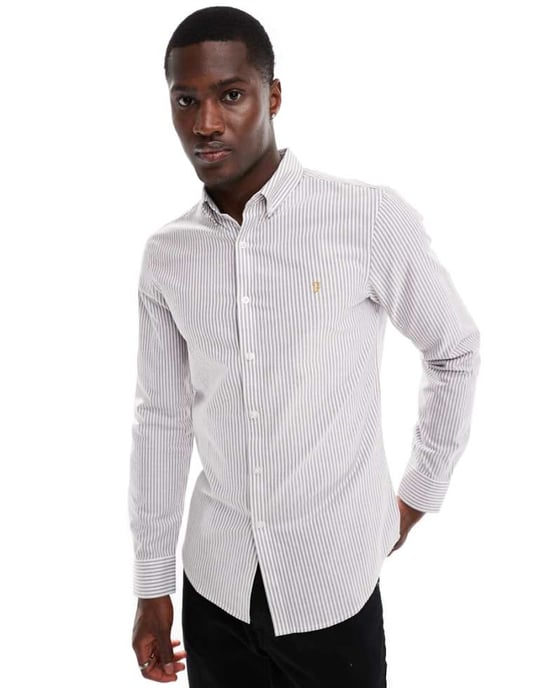 Farah Brewer slim fit long sleeve stripe shirt in multi - Image 1