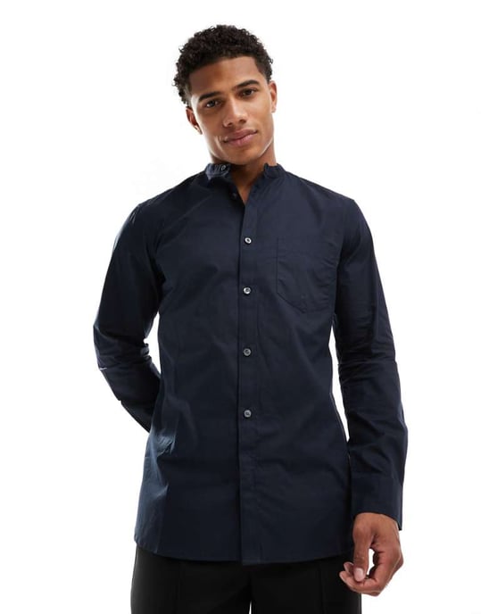Fransk Förbindelse långärmad henley-skjorta med bröstficka i marinblå - Image 1