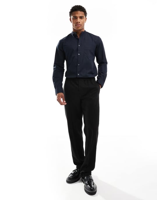 Fransk Förbindelse långärmad henley-skjorta med bröstficka i marinblå - Image 2