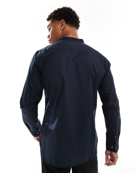 Fransk Förbindelse långärmad henley-skjorta med bröstficka i marinblå - Image 3