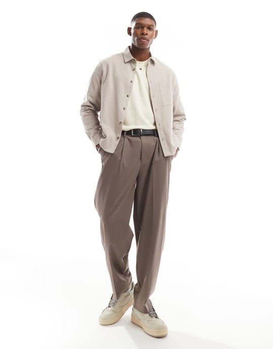 ASOS DESIGN oversized boxy brushed oxford shirt in light brown - Image 2