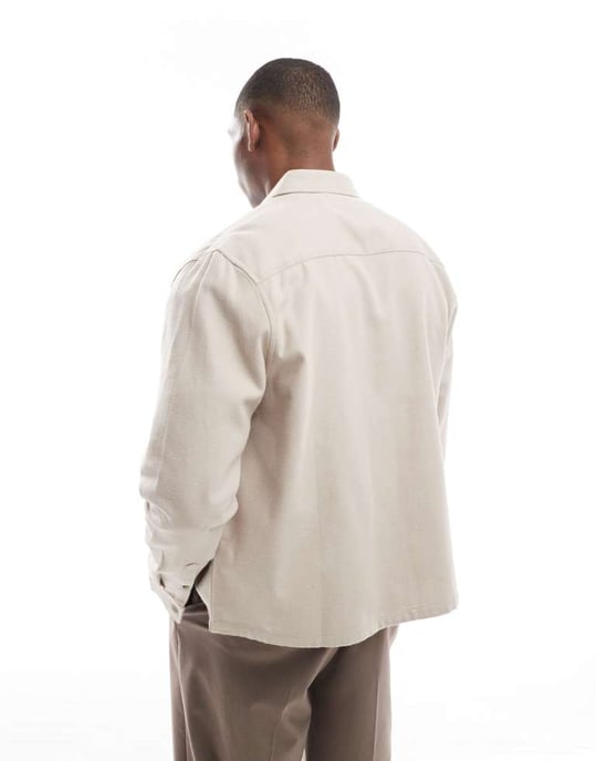 ASOS DESIGN oversized boxy brushed oxford shirt in light brown - Image 4