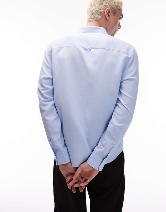 Topman long sleeve textured formal shirt in light blue - Image 3