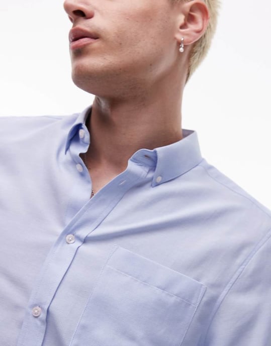 Topman long sleeve textured formal shirt in light blue - Image 4