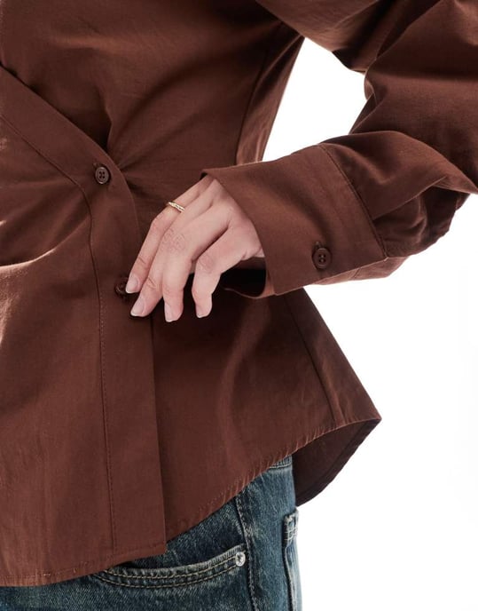 ASOS DESIGN wrap shirt with cocoon sleeve in brown - Image 3
