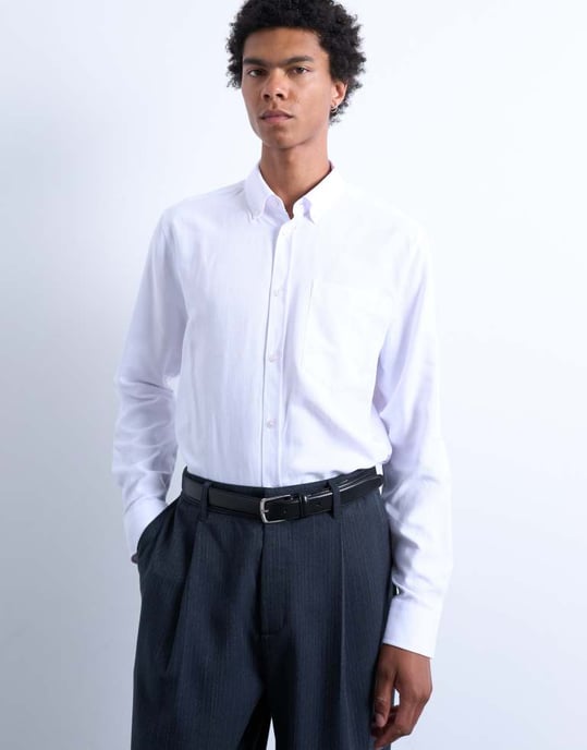 Topman long sleeve textured formal shirt in white - Image 2
